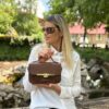 Geantă din piele și velur maro – VELOURA Geantă din piele și velur maro – VELOURA