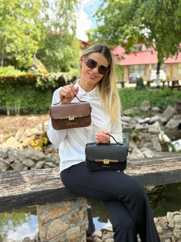 Geantă din piele și velur neagra – VELOURA Geantă din piele și velur neagra – VELOURA