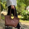 Geantă shopper din piele natural maro – OVALINA Geantă shopper din piele natural maro – OVALINA
