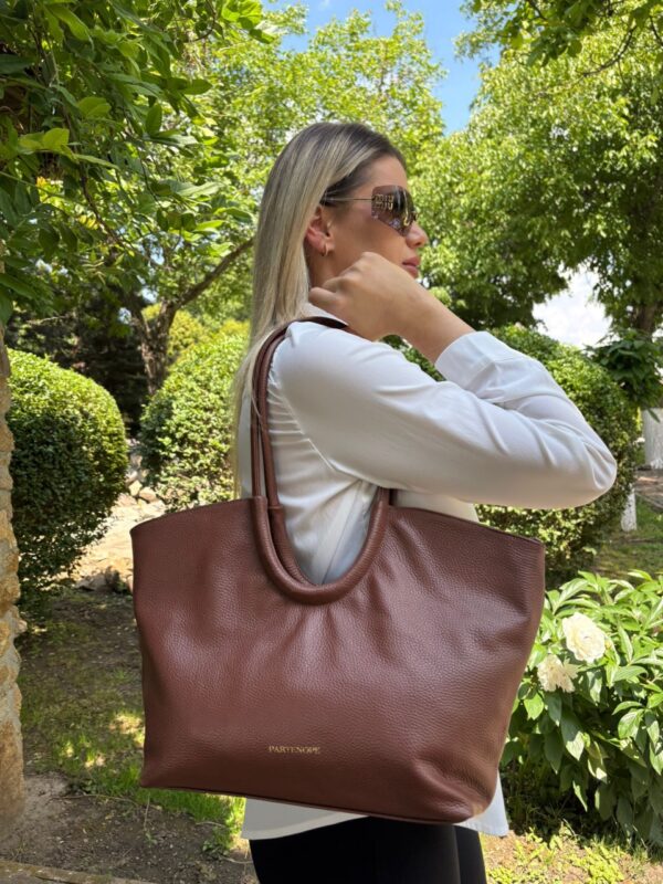 Geantă shopper din piele natural maro – OVALINA Geantă shopper din piele natural maro – OVALINA